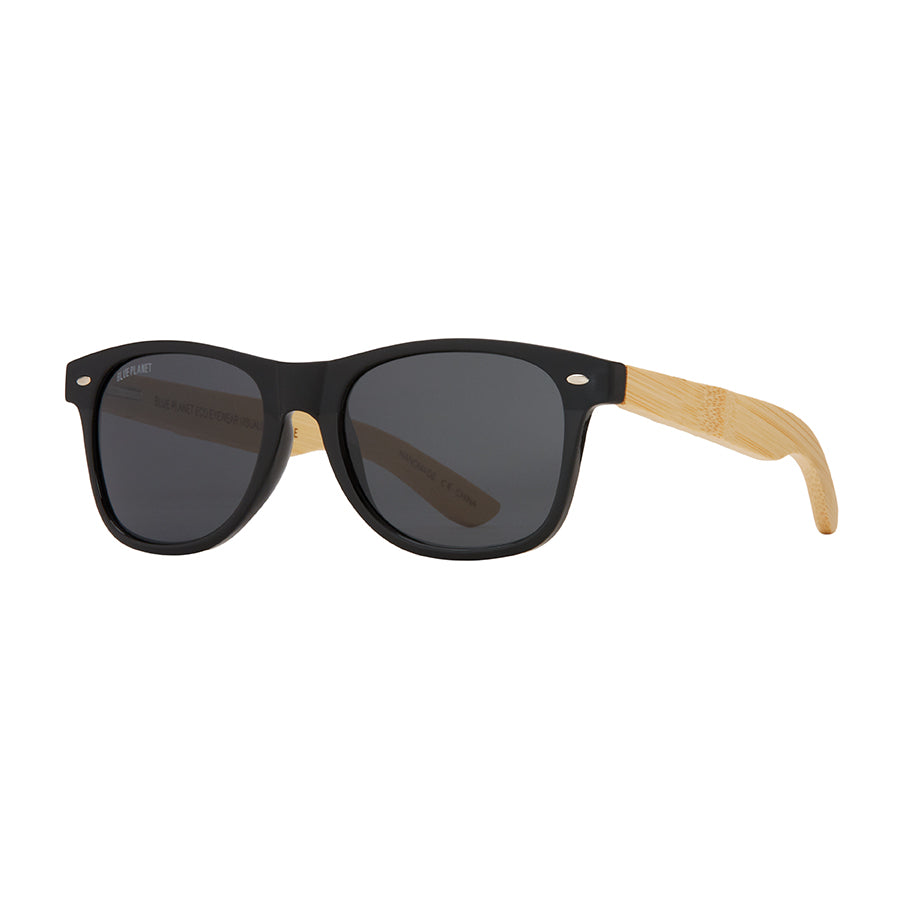 Blue Planet Bamboo Polarized Sun Glasses Blasey Polarized Sunglasses (Black Onyx + Bamboo + Smoke  main image 4