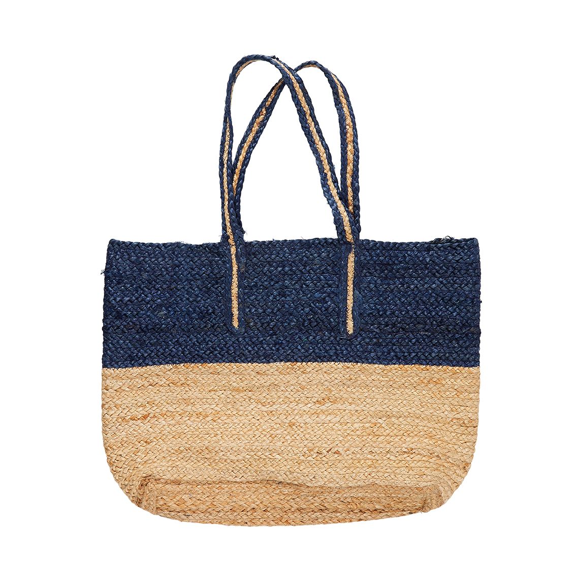 RECYCLED LARGE ORGANIC NAVY JUTE BEACH ECO-TOTE