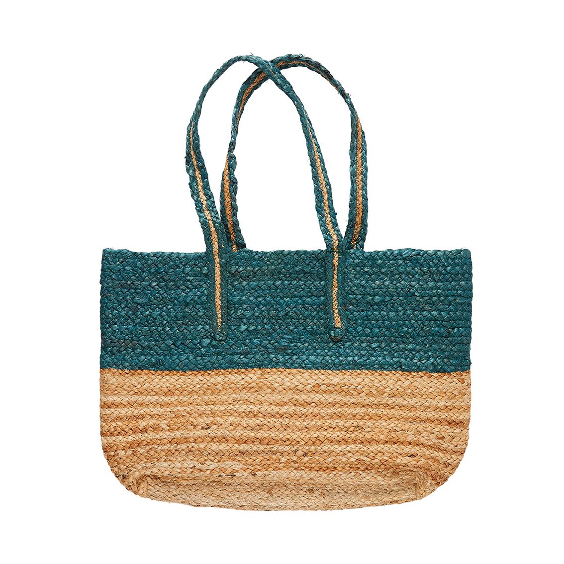 RECYCLED LARGE ORGANIC TEAL JUTE BEACH ECO-TOTE